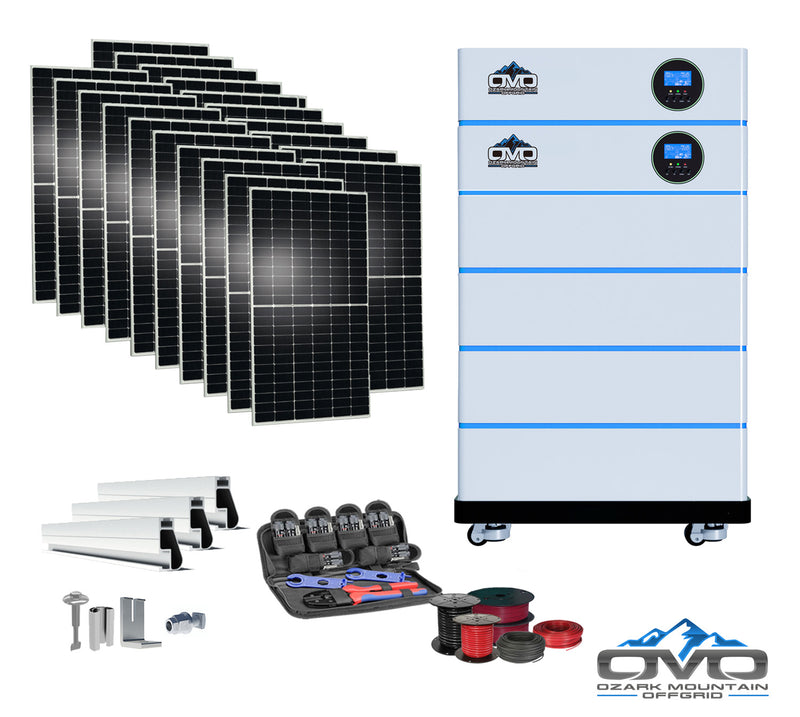 Load image into Gallery viewer, 11KW OMO All-In-One Customizable Stacking Inverter/Battery System 120/240 11000W Total Inverter Output + 20.48K Lithium Battery + 11KW Solar Roof Mount