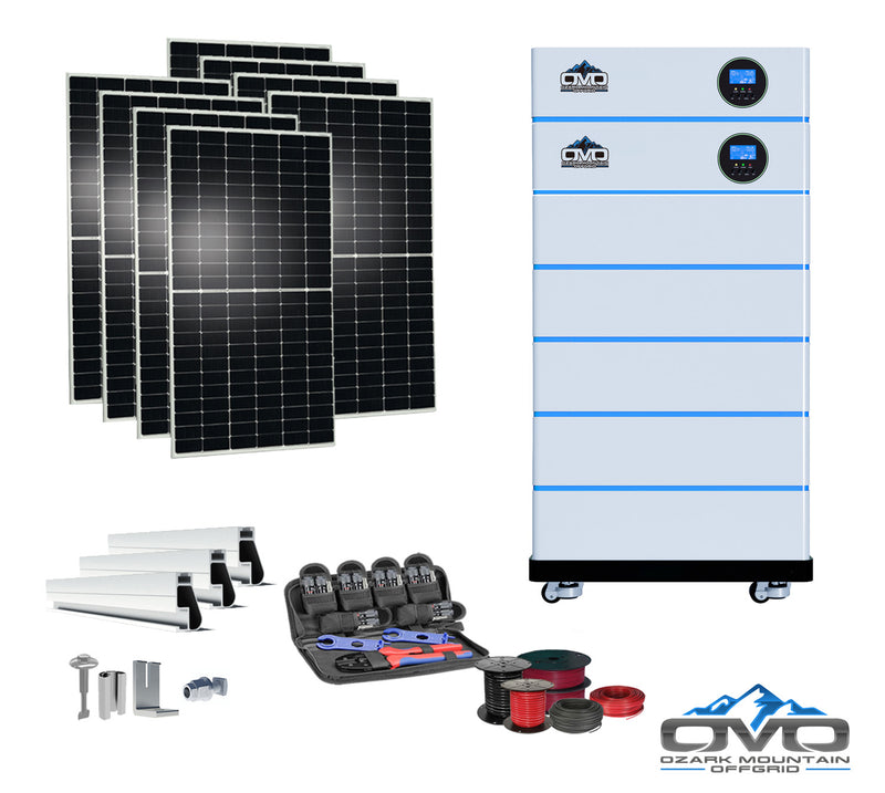 Load image into Gallery viewer, 4.4KW OMO All-In-One Customizable Stacking Inverter/Battery System 120/240 11000W Total Inverter Output + 25.6K Lithium Battery + 4.4KW Solar Roof Mount
