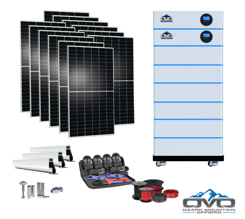 Load image into Gallery viewer, 6KW OMO All-In-One Customizable Stacking Inverter/Battery System 120/240 11000W Total Inverter Output + 30.72K Lithium Battery + 6.6KW Solar Roof Mount