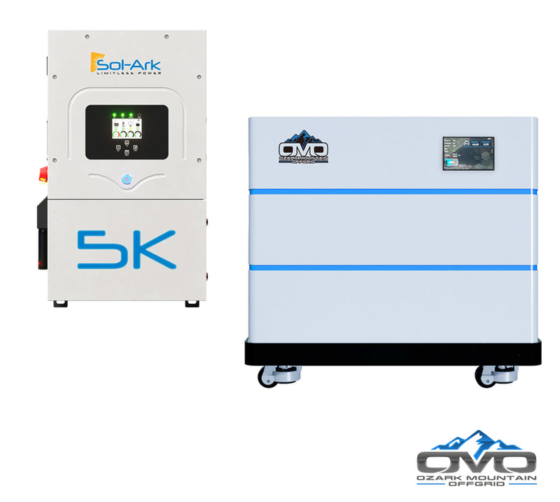 Load image into Gallery viewer, 5K Sol-Ark Inverter + 10.24KW OMO Stack Lithium Battery