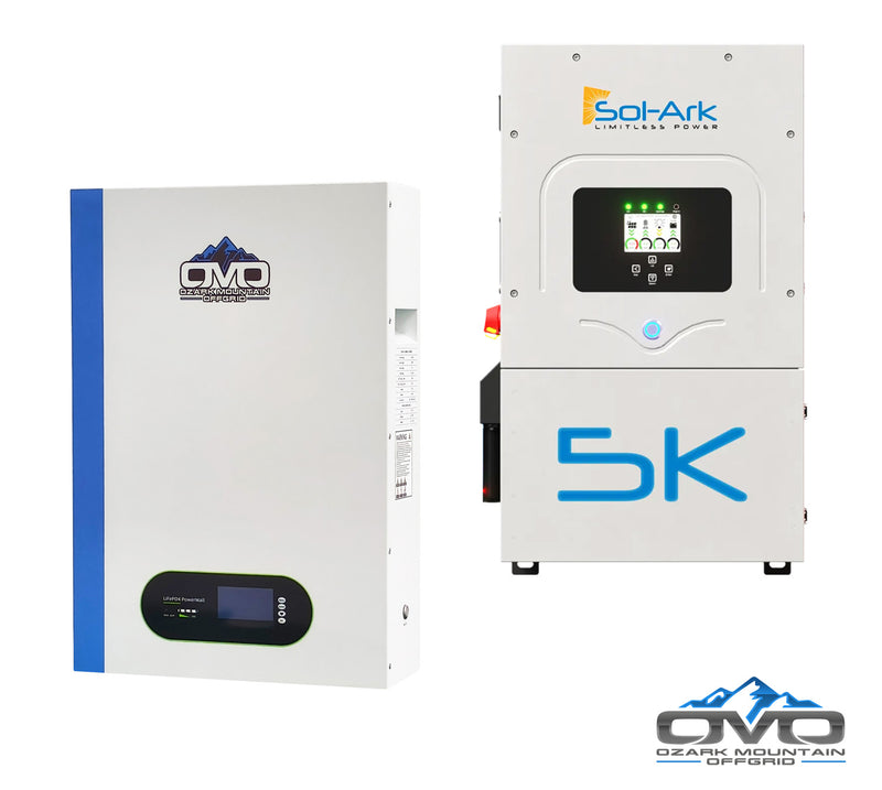 Load image into Gallery viewer, 5K Sol-Ark Inverter + 5.12kWh OMO 48V Patriot Lithium Battery