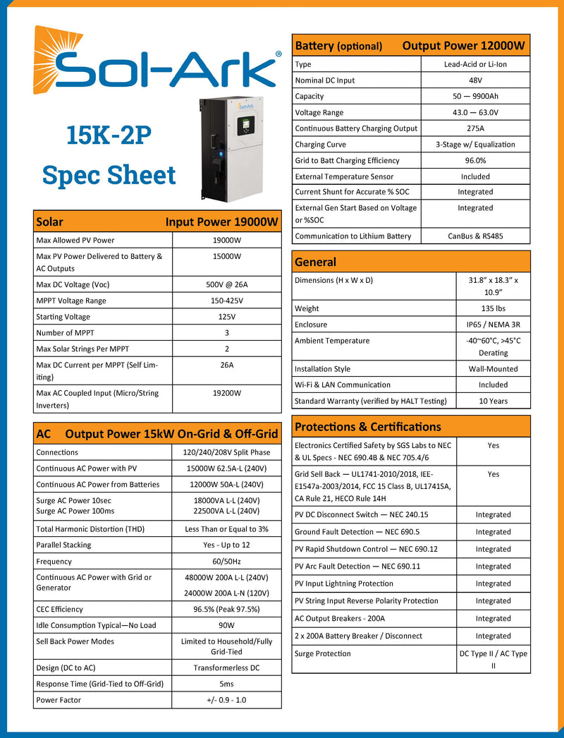 Load image into Gallery viewer, Sol-Ark 15K 120/240V All in ONE Pre-Wired Offgrid / Hybrid Inverter 10 Year Warranty