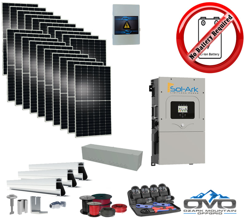 Load image into Gallery viewer, 10KW Complete Offgrid Solar Kit + 15K Sol-Ark Inverter +10.8KW Solar with Roof Mount Rails and Wiring