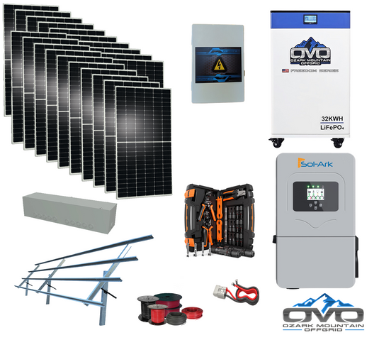 10KW Complete Offgrid Solar Kit + 12K Sol-Ark Inverter + 32kWh OMO 48V Freedom Series Lithium Battery + 11KW Solar with Sinclair Ground Mount and Wiring