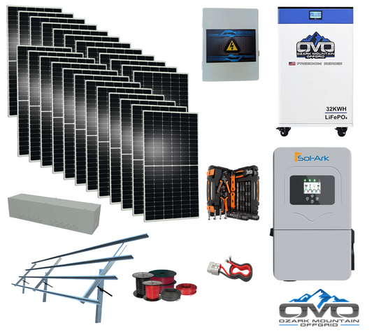 12KW Complete Offgrid Solar Kit - 32kWh OMO 48V Freedom Series Lithium Battery + 12K Sol-Ark Inverter +13.2KW Solar with Sinclair Ground Mount Rails and Wiring