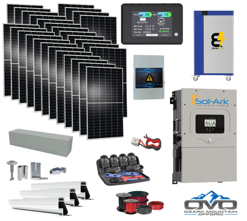 Load image into Gallery viewer, 15KW Complete Offgrid Solar Kit - 30kWh Lithium Battery + 15K Sol-Ark Inverter +15.4KW Solar with Mounting Rails and Wiring
