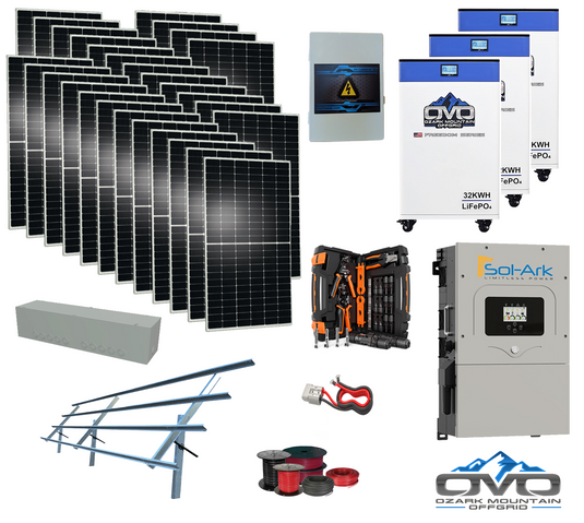 15KW Complete Offgrid Solar Kit - 3x 32kWh OMO 48V Freedom Series Lithium Battery + 18K Sol-Ark Inverter +15.4KW Solar with Sinclair Ground Mount and Wiring
