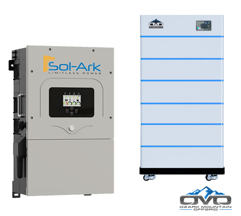 Load image into Gallery viewer, 30KW Complete Offgrid Solar Kit - 15K Sol-Ark Inverter + 30.72KW OMO Stack Lithium Battery +30.8KW Solar with Mounting Rails and Wiring
