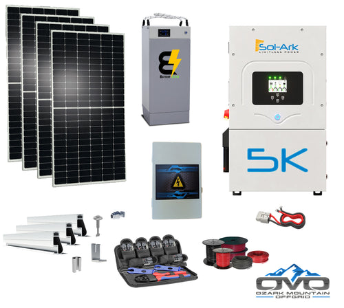 2.2KW Complete Offgrid Solar Kit + 5K Sol-Ark Inverter +5.3kWh BatteryEVO 48V Husky Lithium Battery+2.2KW Solar with Mounting Rails and Wiring