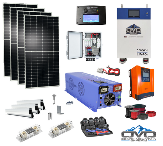 2.2KW Offgrid Solar Kit + 5.3KW 48V OMO Liberty Lithium Battery + 4KW AIMS Split Phase 110/220V Inverter