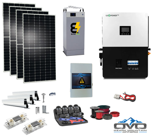 2.2KW Offgrid Solar Kit + 6KW LuxPower Split Phase 110/220V Inverter + 5.3KW 48V Lithium Battery Bank with Wiring