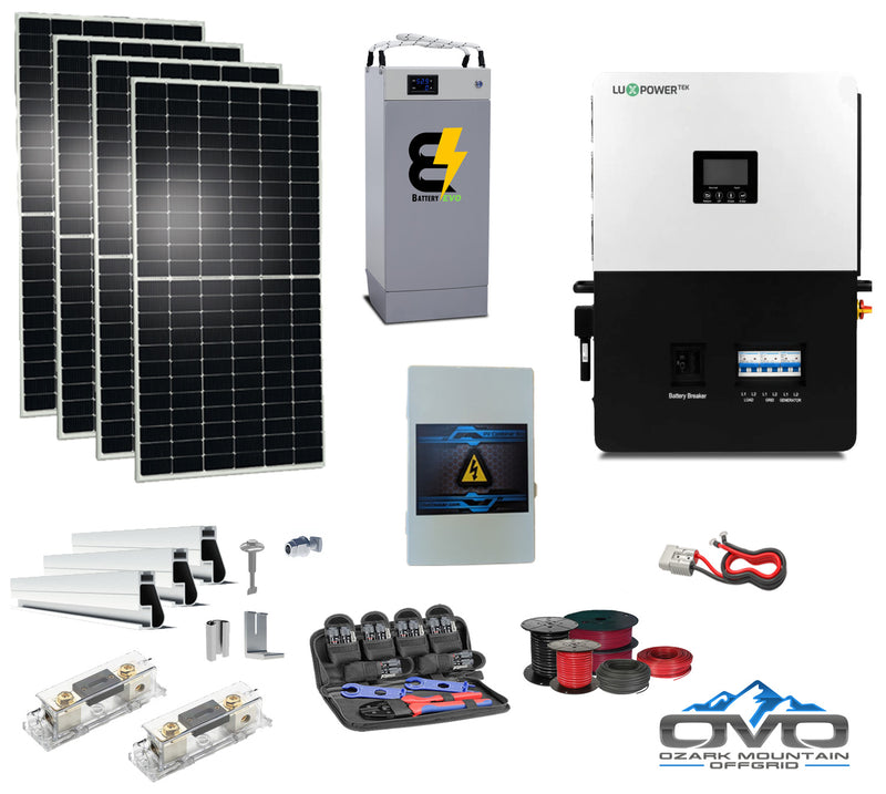 Load image into Gallery viewer, 2.2KW Offgrid Solar Kit + 6KW LuxPower Split Phase 110/220V Inverter + 5.3KW 48V Lithium Battery Bank with Wiring
