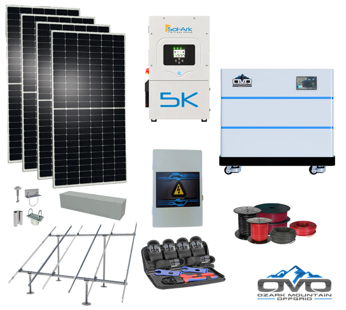 2.2KW Complete Offgrid Solar Kit + 5K Sol-Ark Inverter + 10.24KW OMO Stack Lithium Battery +2.2KW Solar with Ground Mount and Wiring