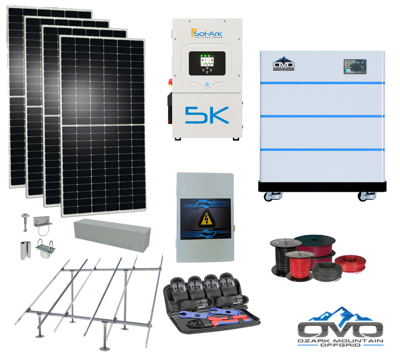 Load image into Gallery viewer, 2.2KW Complete Offgrid Solar Kit + 5K Sol-Ark Inverter + 15.36KW OMO Stack Lithium Battery +2.2KW Solar with Ground Mount and Wiring
