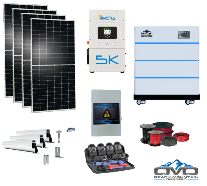 2.2KW Complete Offgrid Solar Kit + 5K Sol-Ark Inverter + 15.36KW OMO Stack Lithium Battery +2.2KW Solar with Mounting Rails and Wiring