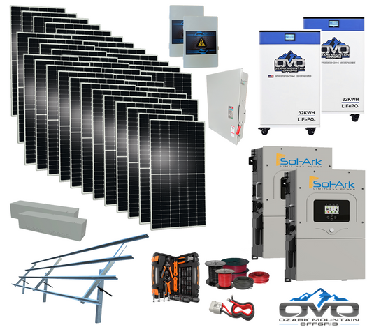 20KW Complete Offgrid Solar Kit - 2x 32kWh OMO 48V Freedom Series Lithium Battery + 2x 18K Sol-Ark Inverter +19.8KW Solar with Sinclair Ground Mount and Wiring