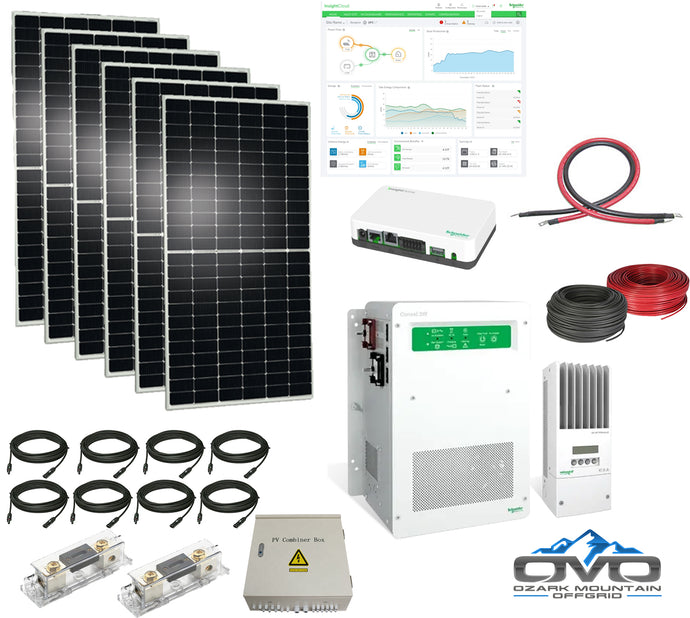 3KW Offgrid Solar Kit + 4KW Split Phase 110/220V Schneider SW Inverter with 3240 Watts Solar and Wiring