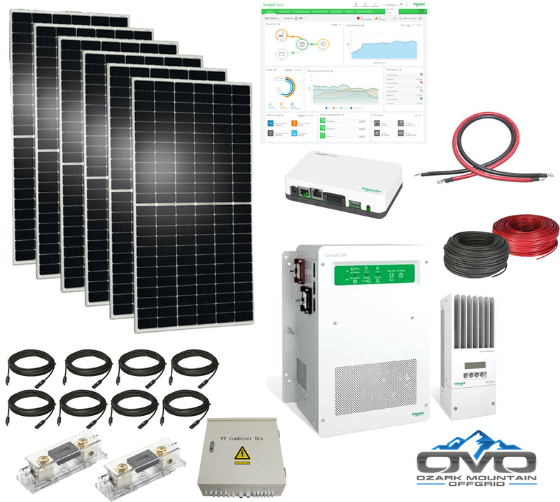 Load image into Gallery viewer, 3KW Offgrid Solar Kit + 4KW Split Phase 110/220V Schneider SW Inverter with 3240 Watts Solar and Wiring
