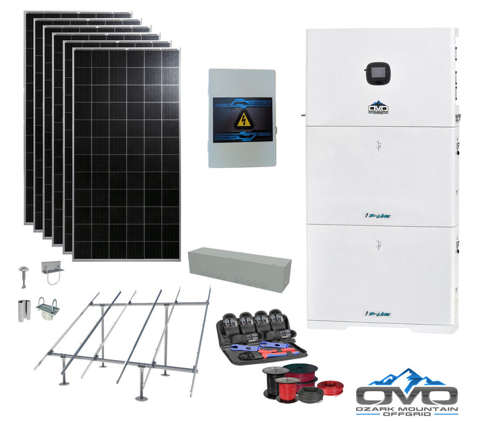 2.28KW Complete Offgrid Solar Kit + 10K 120V/240V OMO E-Line Inverter + 2x 10.24KW OMO E-Line Lithium Battery +2.28KW Solar with Ground Mount and Wiring