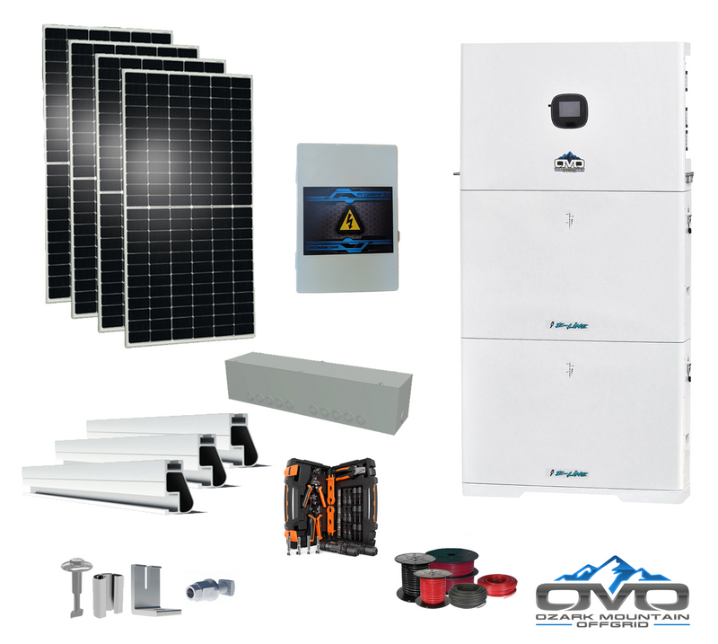 Load image into Gallery viewer, 2.2KW Complete Offgrid Solar Kit + 10K 120V/240V OMO E-Line Inverter + 2x 10.24KW OMO E-Line Lithium Battery +2.2KW Solar with Roof Mounting Rails and Wiring
