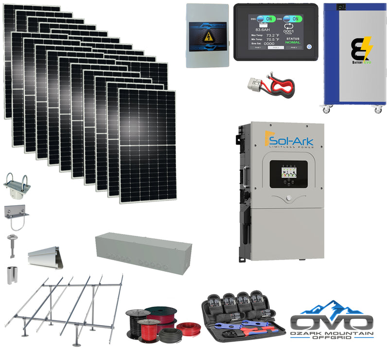 Load image into Gallery viewer, 10KW Complete Offgrid Solar Kit + 15K Sol-Ark Inverter +10.8KW Solar with Ground Mount Rails and Wiring
