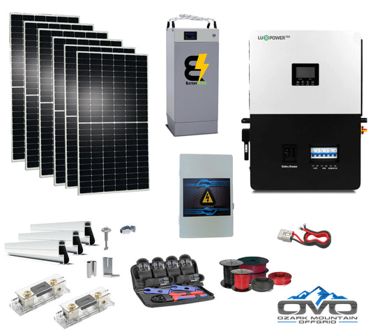 3.3KW Offgrid Solar Kit + 6KW LuxPower Split Phase 110/220V Inverter + 5.3KW 48V Lithium Battery Bank with Wiring