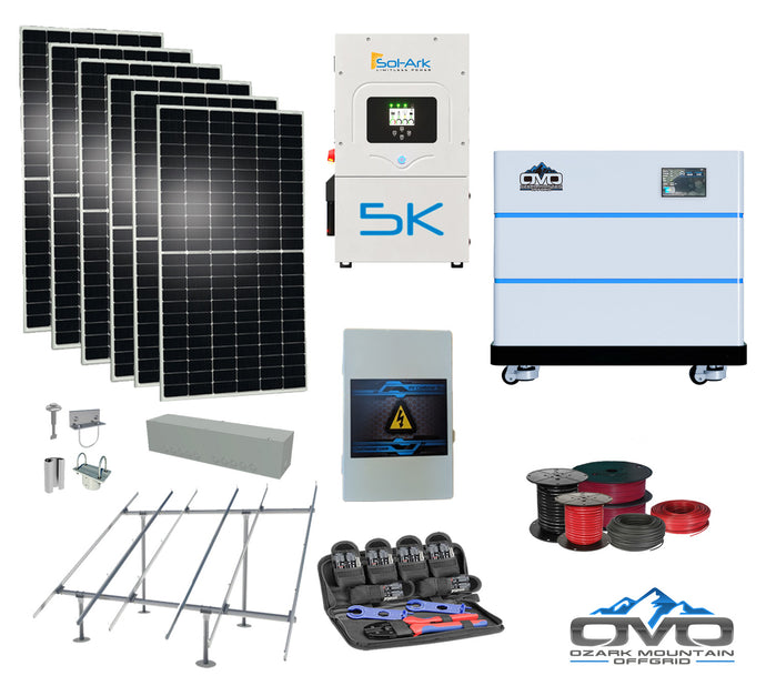 3.3KW Complete Offgrid Solar Kit + 5K Sol-Ark Inverter + 10.24KW OMO Stack Lithium Battery +2.2KW Solar with Ground Mount and Wiring