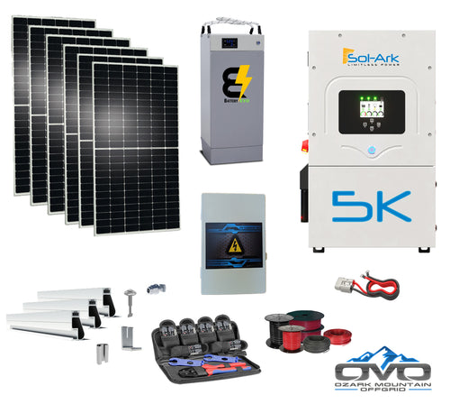 3.3KW Complete Offgrid Solar Kit + 5K Sol-Ark Inverter +5.3kWh BatteryEVO 48V Husky Lithium Battery+3.3KW Solar with Mounting Rails and Wiring