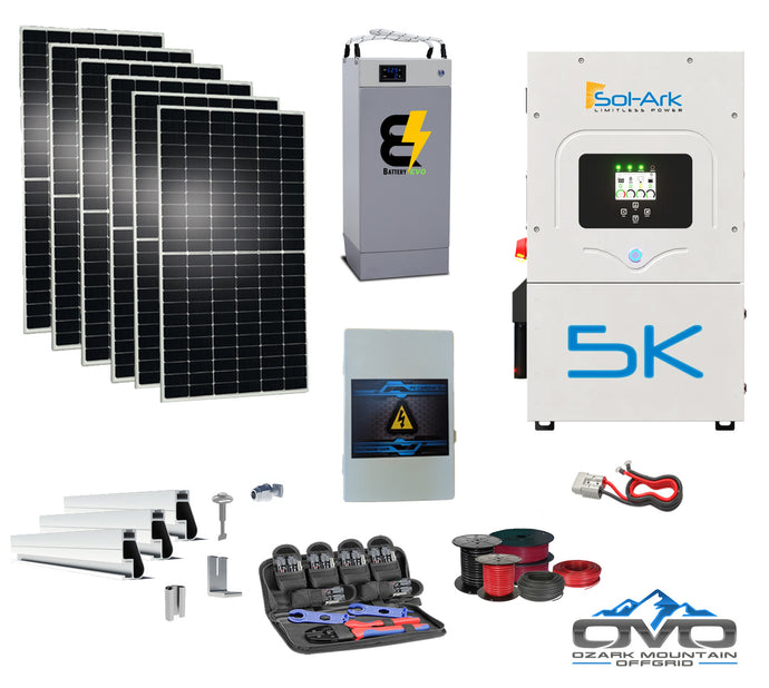 3.3KW Complete Offgrid Solar Kit + 5K Sol-Ark Inverter +5.3kWh BatteryEVO 48V Husky Lithium Battery+3.3KW Solar with Mounting Rails and Wiring