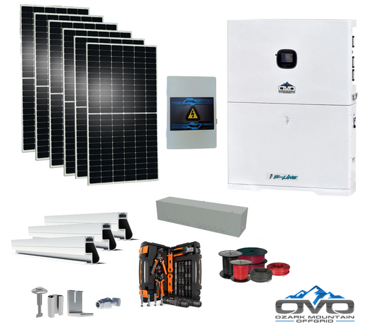 3.3KW Complete Offgrid Solar Kit + 10K 120V/240V OMO E-Line Inverter + 10.24KW OMO E-Line Lithium Battery +3.3KW Solar with Roof Mount and Wiring