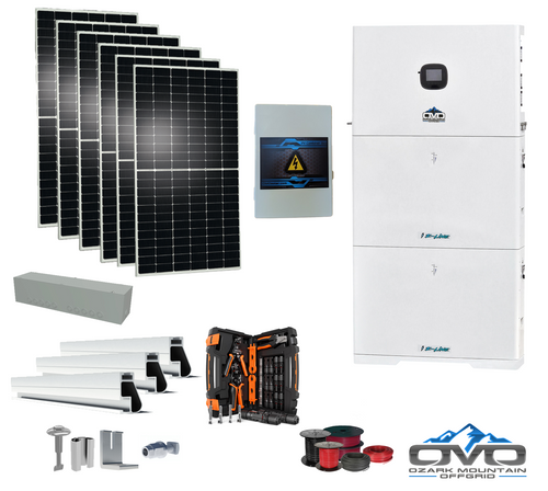 3.3KW Complete Offgrid Solar Kit + 10K 120V/240V OMO E-Line Inverter + 2x 10.24KW OMO E-Line Lithium Battery +3.3KW Solar with Roof Mount and Wiring