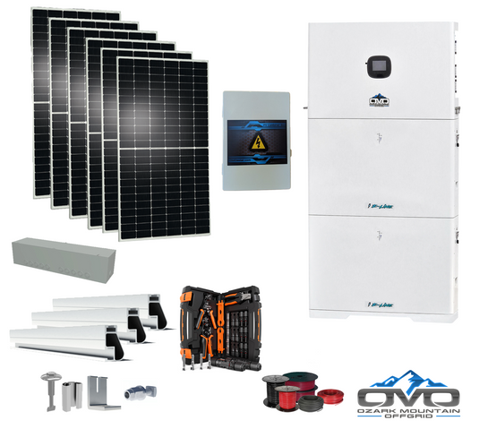 3.3KW Complete Offgrid Solar Kit + 10K 120V/240V OMO E-Line Inverter + 2x 10.24KW OMO E-Line Lithium Battery +3.3KW Solar with Roof Mount and Wiring