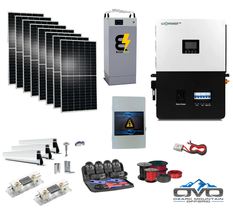 Load image into Gallery viewer, 4.4KW Offgrid Solar Kit + 6KW LuxPower Split Phase 110/220V Inverter + 5.3KW 48V Lithium Battery Bank with Wiring
