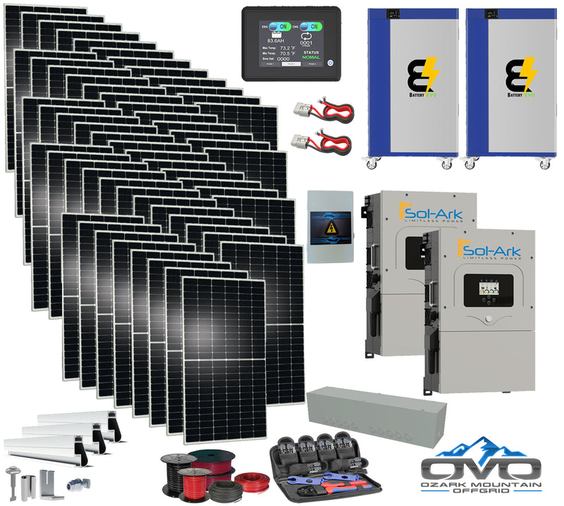 Load image into Gallery viewer, 30KW Complete Offgrid Solar Kit + 2x 15K Sol-Ark Inverter + 38KW Lithium Kong Battery +30KW Solar with Roof Mount and Wiring
