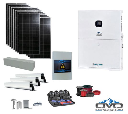 6.08KW Offgrid Solar Kit - 10K OMO E-Line 120V/240V Inverter + 10.24KW OMO E-Line Lithium Battery + 6080 Watts Solar + Roof Mount and Wiring