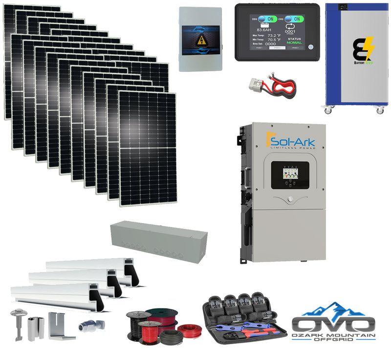 Load image into Gallery viewer, 10KW Complete Offgrid Solar Kit + 15K Sol-Ark Inverter +10.8KW Solar with Roof Mount Rails and Wiring
