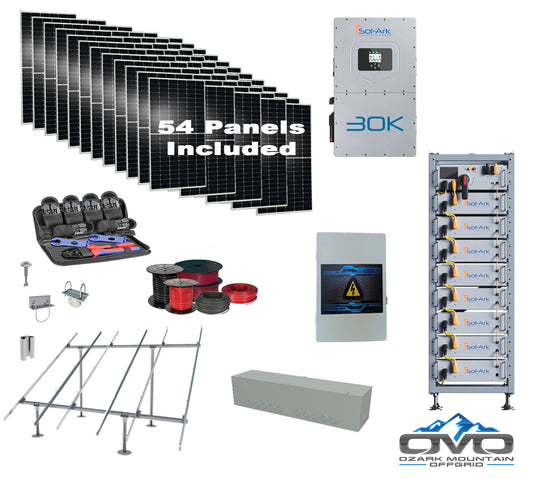 Commercial 30KW 3 Phase 208V Solar Kit + 30K 208V Sol-Ark Inverter + 40KW Sol-Ark Indoor Lithium Battery +29.7KW Solar with Ground Mount and Wiring