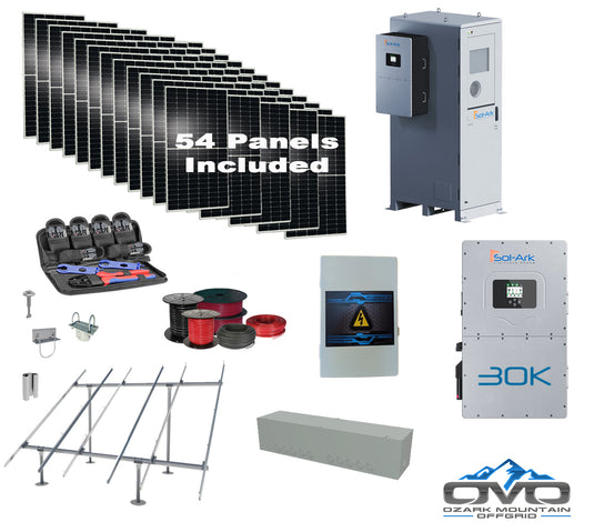 Commercial 30KW 3 Phase 208V Solar Kit + 30K 208V Sol-Ark Inverter + 60KW Sol-Ark Outdoor Lithium Battery +29.7KW Solar with Ground Mount and Wiring