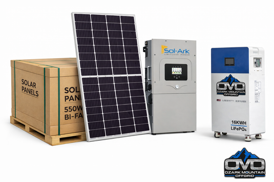 17kW Essential Off-Grid Solar Kit | Sol-Ark 15K | 16kWh Lithium Battery | 550W Bi-Facial Panels