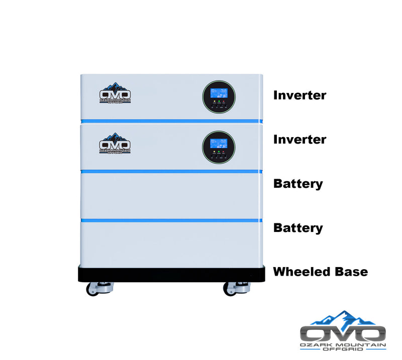 Load image into Gallery viewer, 11KW OMO All-In-One Customizable Stacking Inverter/Battery System 120/240 11000W Total Inverter Output + 10.24K Lithium Battery + 11KW Solar Roof Mount
