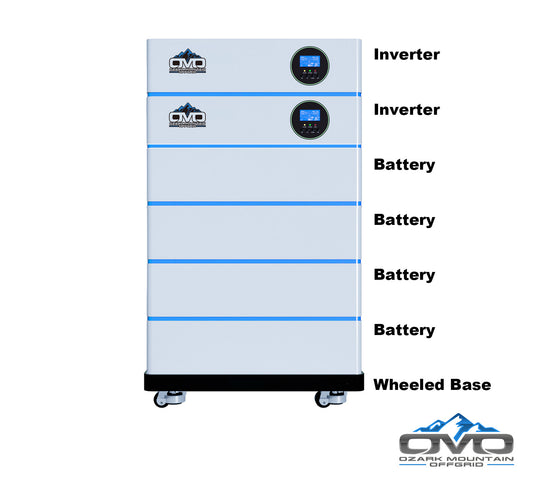 OMO All-In-One Customizable Stacking Inverter/Battery System 120/240 11000W Total Inverter Output + 20.48KW Lithium Battery