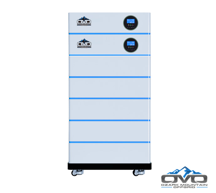 OMO All-In-One Customizable Stacking Inverter/Battery System 120/240 11000W Total Inverter Output + 25.6KW Lithium Battery