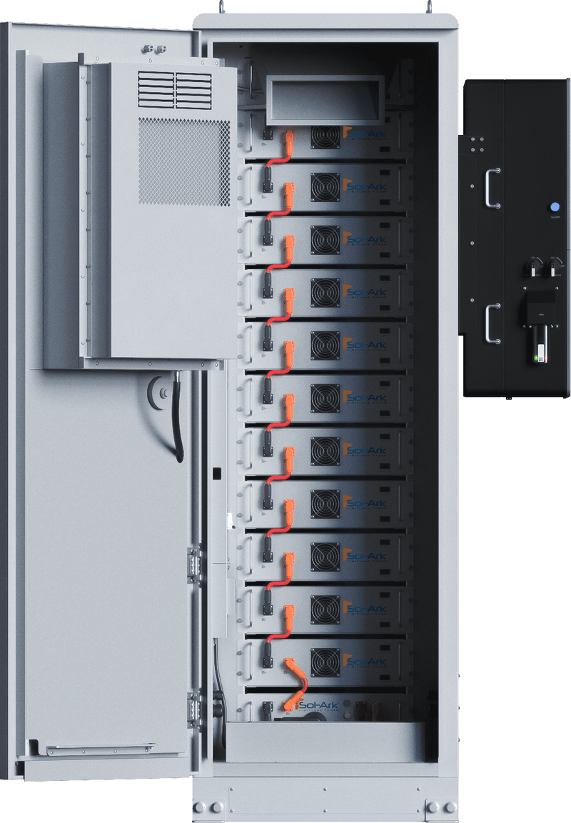 Load image into Gallery viewer, Commercial 30KW Solar Array - 3 Phase 208V Solar Kit + 30K 208V Sol-Ark Inverter + 60KW Sol-Ark OUTDOOR Lithium Battery +29.7KW Solar with Ground Mount and Wiring
