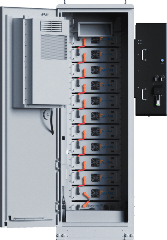 Commercial 30KW Solar Array - 3 Phase 208V Solar Kit + 30K 208V Sol-Ark Inverter + 60KW Sol-Ark OUTDOOR Lithium Battery +29.7KW Solar with Ground Mount and Wiring