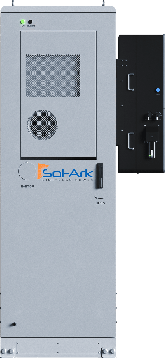 Commercial 30KW Solar Array - 3 Phase 208V Solar Kit + 30K 208V Sol-Ark Inverter + 60KW Sol-Ark OUTDOOR Lithium Battery +29.7KW Solar with Ground Mount and Wiring