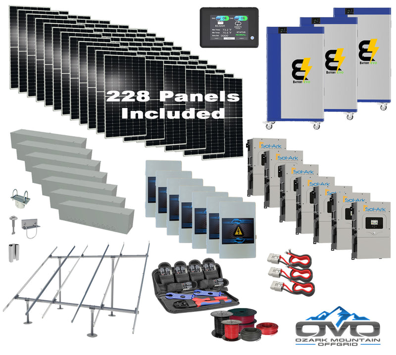 Load image into Gallery viewer, 125KW Complete Offgrid Solar Kit + 7x 15K Sol-Ark Inverter + 3x 30KW Lithium Kong Battery +125.4KW Solar with Ground Mount and Wiring
