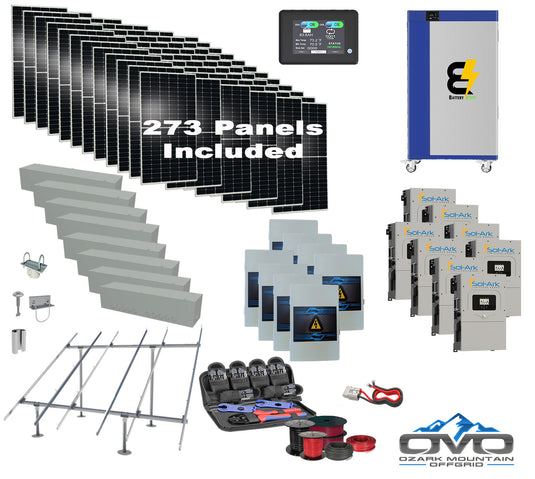 150KW Complete Offgrid Solar Kit + 8x 15K Sol-Ark Inverter + 30KW Lithium Kong Battery +150.15KW Solar with Ground Mount and Wiring