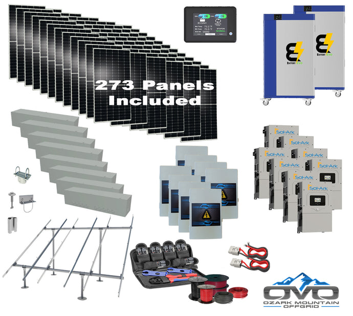 150KW Complete Offgrid Solar Kit + 8x 15K Sol-Ark Inverter + 2x 30KW Lithium Kong Battery +150.15KW Solar with Ground Mount and Wiring