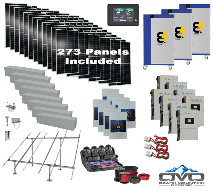 150KW Complete Offgrid Solar Kit + 8x 15K Sol-Ark Inverter + 3x 30KW Lithium Kong Battery +150.15KW Solar with Ground Mount and Wiring