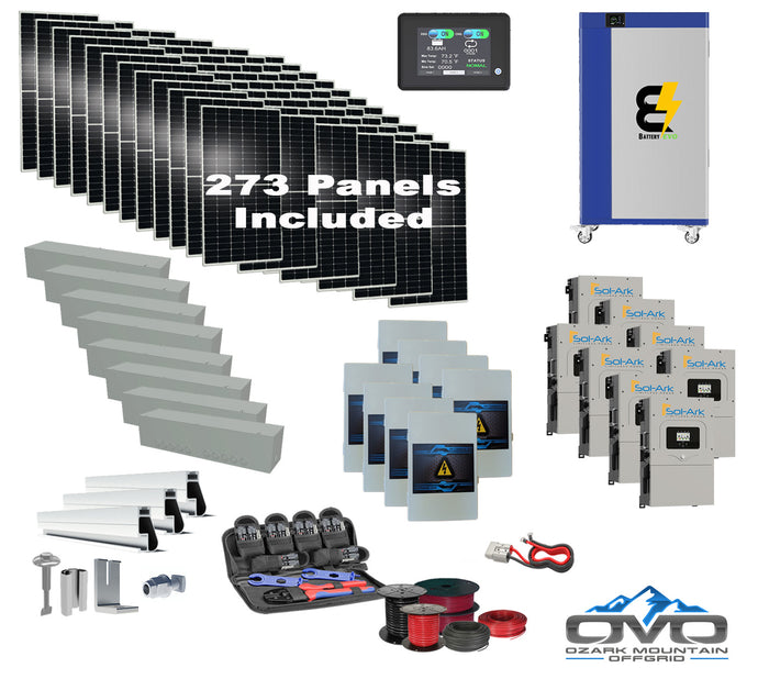 150KW Complete Offgrid Solar Kit + 8x 15K Sol-Ark Inverter + 30KW Lithium Kong Battery +150.15KW Solar with Roof Mount and Wiring